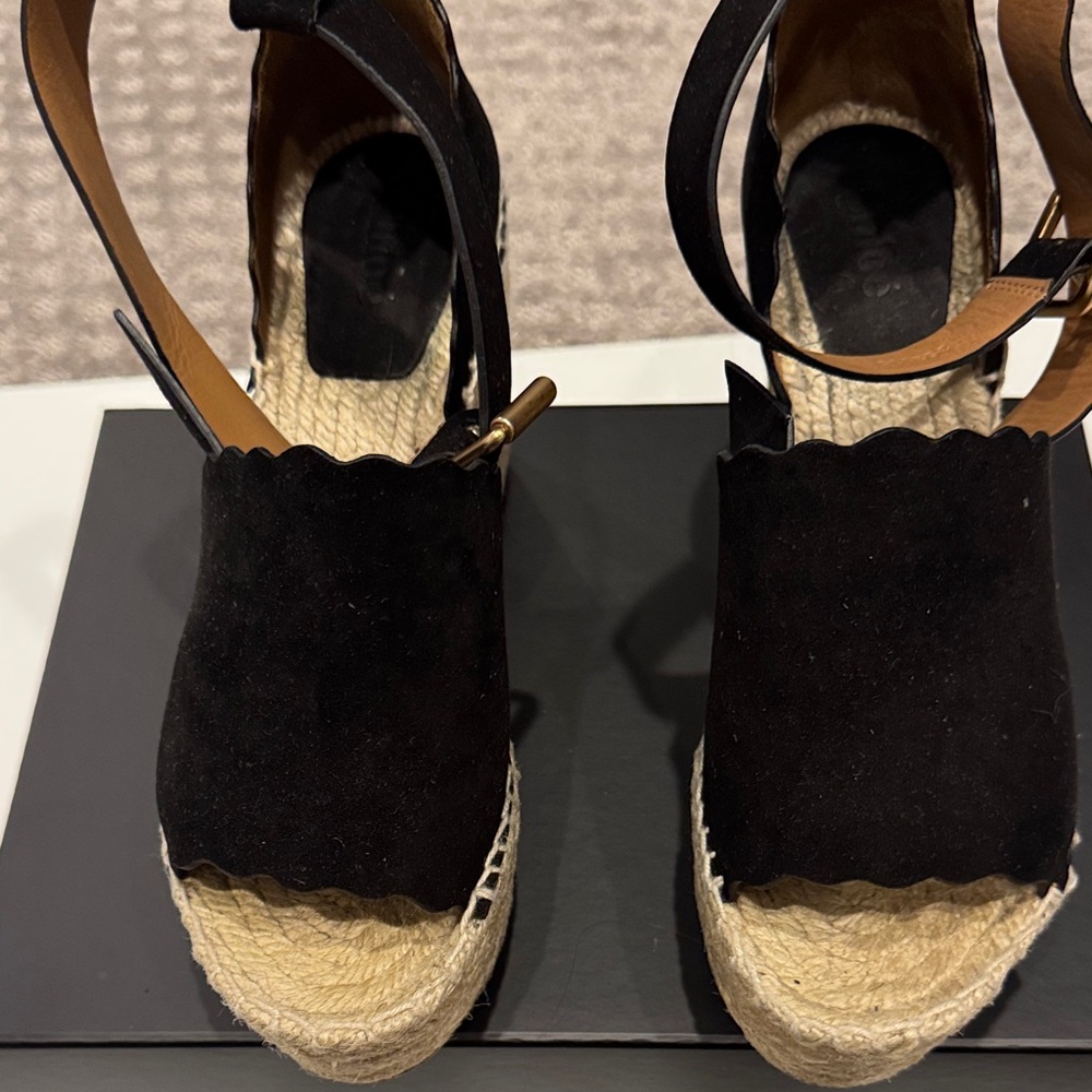 Chloe Black Suede Espadrille Sandals